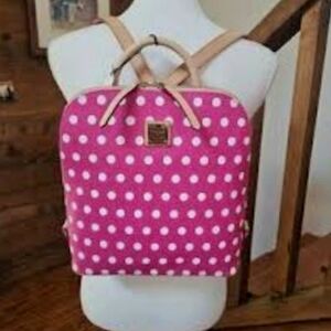 Dooney & Bourke Hot Pink Polka Dot Backpack Zip Pod Leather Pebble Grain